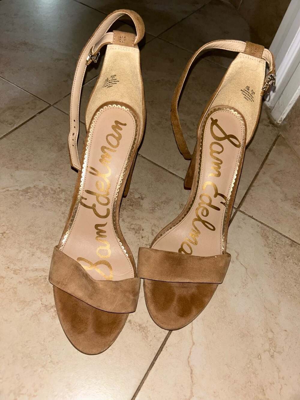 Sam Edelman Yaro Suede Block Heel Sandal Tan Oatmeal Size 11